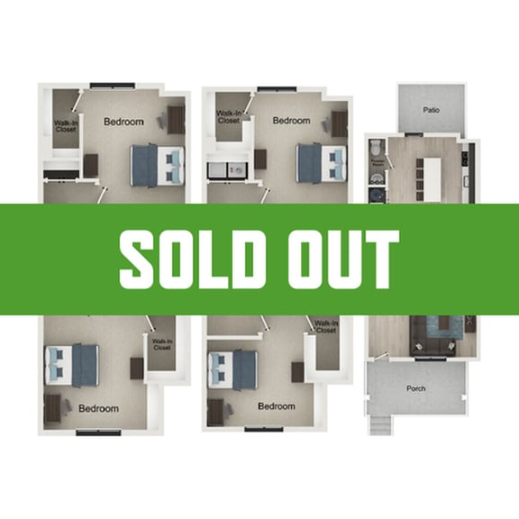 A 3D image of the 4BR/4.5BA – Campbell B floorplan, a 2130 squarefoot, 4 bed / 4.5 bath unit