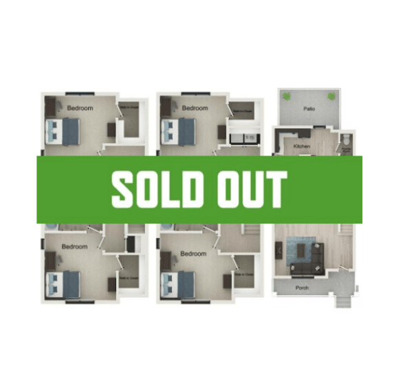 A 3D image of the 4BR/4.5BA – Sutherland C floorplan, a 2020 squarefoot, 4 bed / 4.5 bath unit